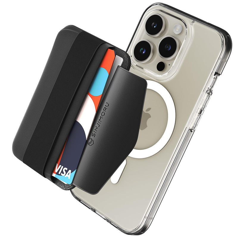 [Australia - AusPower] - Sinjimoru Magnetic Wallet for iPhone, Magnetic Card Holder with Flap - Anti-slip for Cards, for MagSafe Wallet with Grip, Compatible with iPhone 15/14/13/12 Series. M-Band Black 