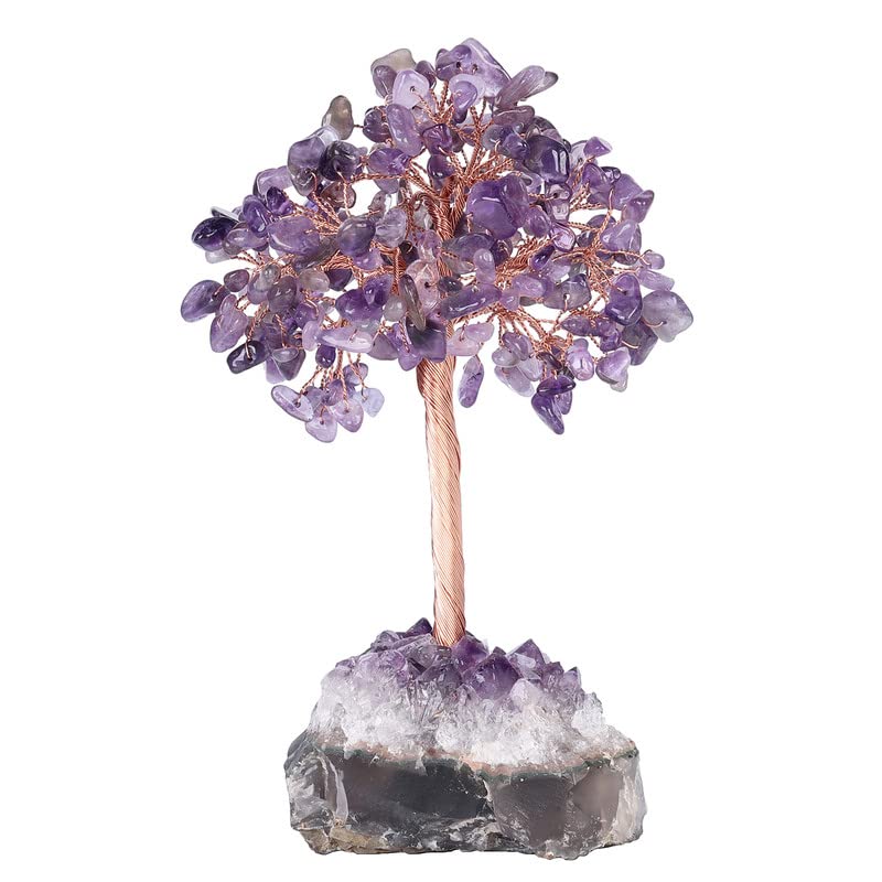 Natural Healing Stones Crystal Tree on Amethyst Druzy Base Bonsai Tree of Life for Health and Luck Healing, Home Office Indoor Outdoor Decor, Amethyst #5- Amethyst