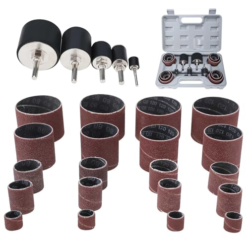 BOOMSTART 25 Pieces Sanding Roller Set, Sanding Rollers for Drill with Box, Sanding Sleeves Sanding Paper Sanding Belt Sandpaper, 80 and 120 Grit