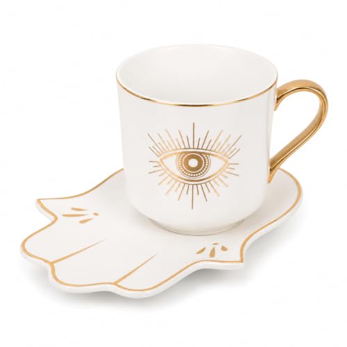Tofficu Evil Eye Coffee Mug: Vintage Ceramic Teacup Turkish Arabic Greek Tea Server Sets Lucky Evil Eye Coffee Cup with Saucer for Cappuccino Mocha Tea Cereal Latte Mulled Wine