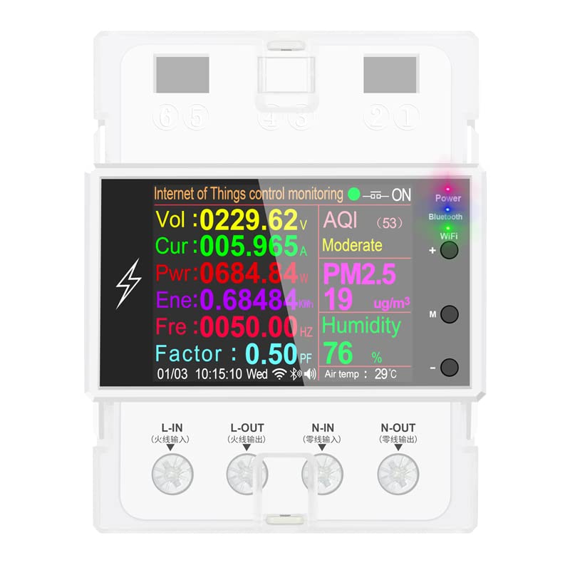 [Australia - AusPower] - AT4PW 100A Tuya WiFi Din Rail Smart Switch Remote Control AC 220V 110V Digital Power Energy Volt Amp Kwh Frequency Factor Meter 
