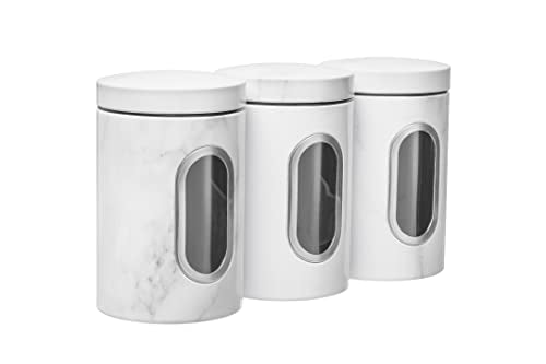 Kitchen Canisters Food Storage- Modern Kitchen Decoration of Canister Set with Multiple Preservation Purposes by Tight Sealed Lids, Good for Wedding Gifts Kitchen Canisters Set of 3, Marble White