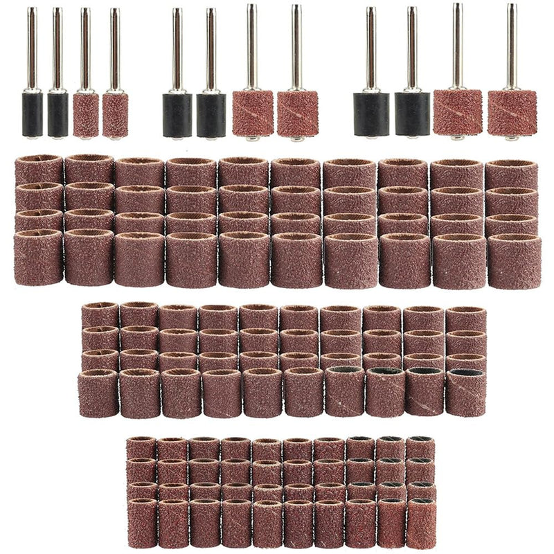 [Australia - AusPower] - Yakamoz 132Pcs Sanding Drums Kit, 80 120 180 Grit Sanding Bands Mini Drum Sander Sleeves with 3mm Shank Drum Sanding Mandrels for Drill Dog Nail Grinder fits Dremel Rotary Tools 