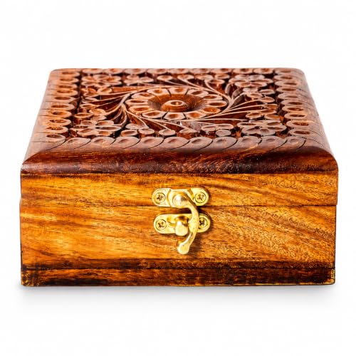 Handmade Wooden Jewelry Box Organizer Wooden Trinket Keepsake Jewellery Storage Box Multipurpose Organizer Chest Great Gift For Your Loved Ones SMALL (5" x 5")