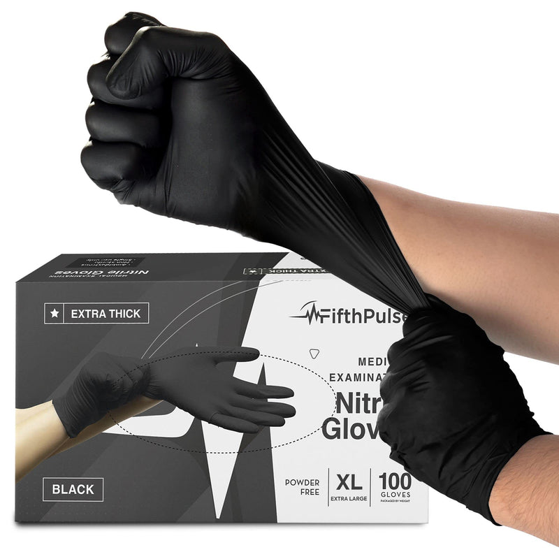 [Australia - AusPower] - Disposable Black Nitrile Gloves Large 100 Count - Extra Thick 4.5 Mil - Powder and Latex Free Rubber Gloves - Surgical Medical Exam Gloves - Food Safe Cooking Gloves 