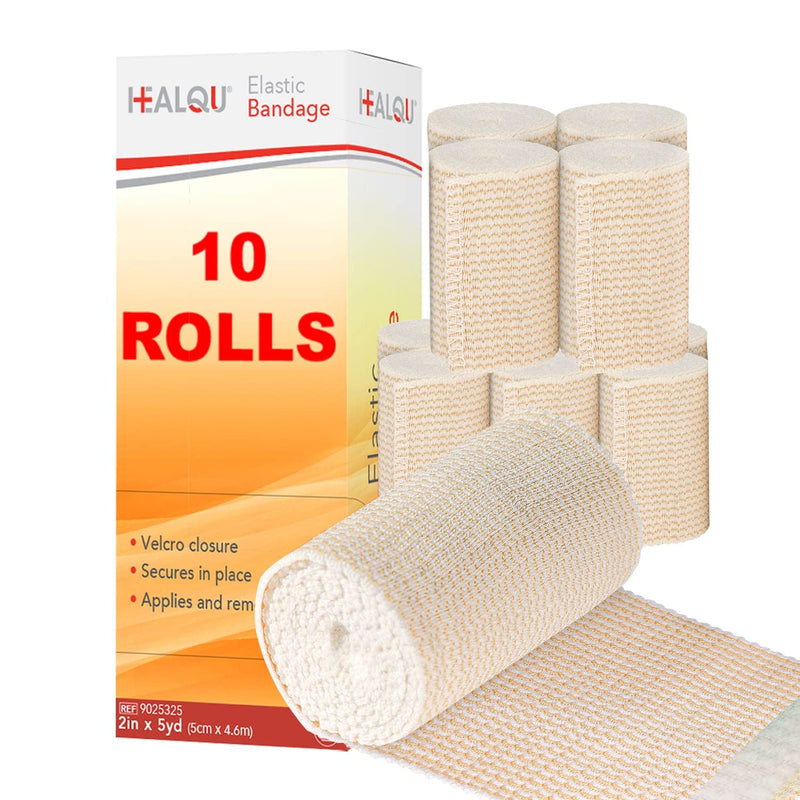 [Australia - AusPower] - HEALQU Premium Elastic Bandage - Self-Closure Compression Wrap for Legs, Knees, Ankles, Wrists, Elbows, Shoulders - 2 Inch by 5 Yards, Box of 10 Rolls Athletic Stretchable Bandage Wrap 2" - Box of 10 