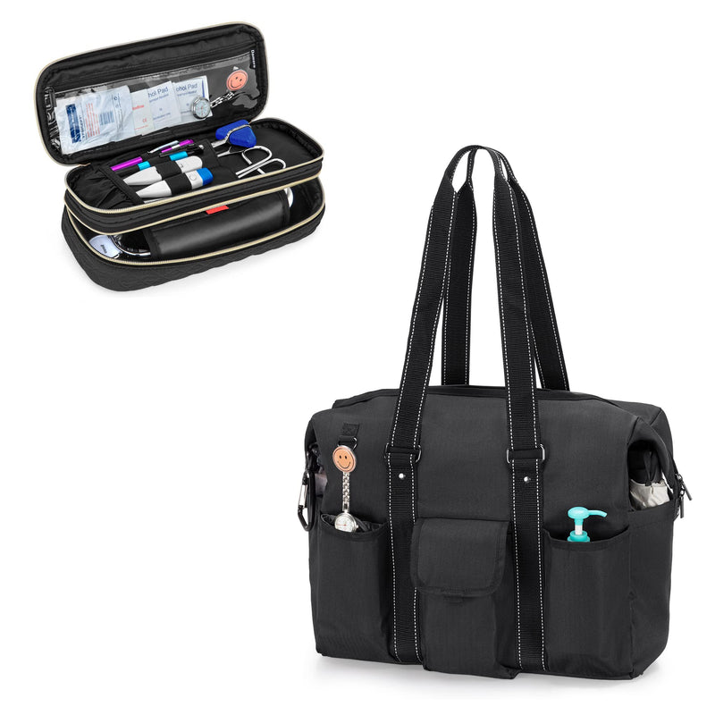 [Australia - AusPower] - Damero Double Layer Stethoscope Case, Nurse Tote Bag for Work with Zip-Top Closure and Side Fasten Snaps for Home Visits, Clinical Study, Health Care 