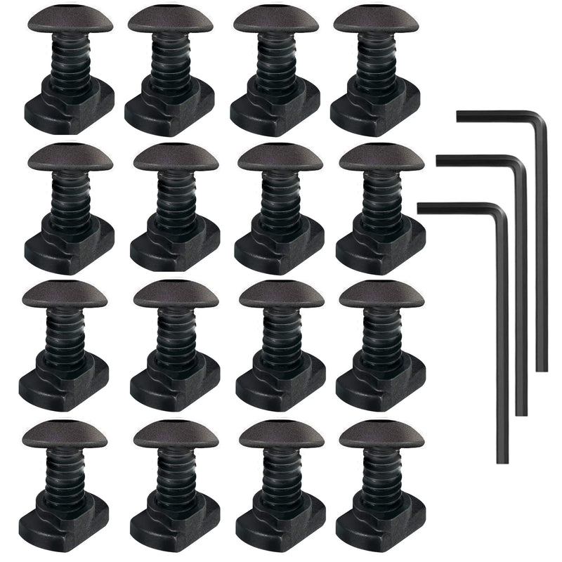 [Australia - AusPower] - 16 Pack M4 T-Nut Metric Camming Screw Replacement Sets Compatible with Standard Rail Systems, with Thread Locking Screws, Allen Wrench and Nuts(16 x Screws, 16 x Nuts and 3 x Wrench) 