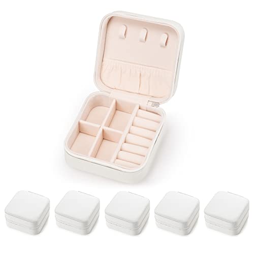 5pack/PU Leather Travel Jewelry Case, Mini Jewelry Box, Small Jewelry Organizer Portable Display Jewelry Storage Case for Rings Earrings Necklace, for Girls Women (White) J5 - White