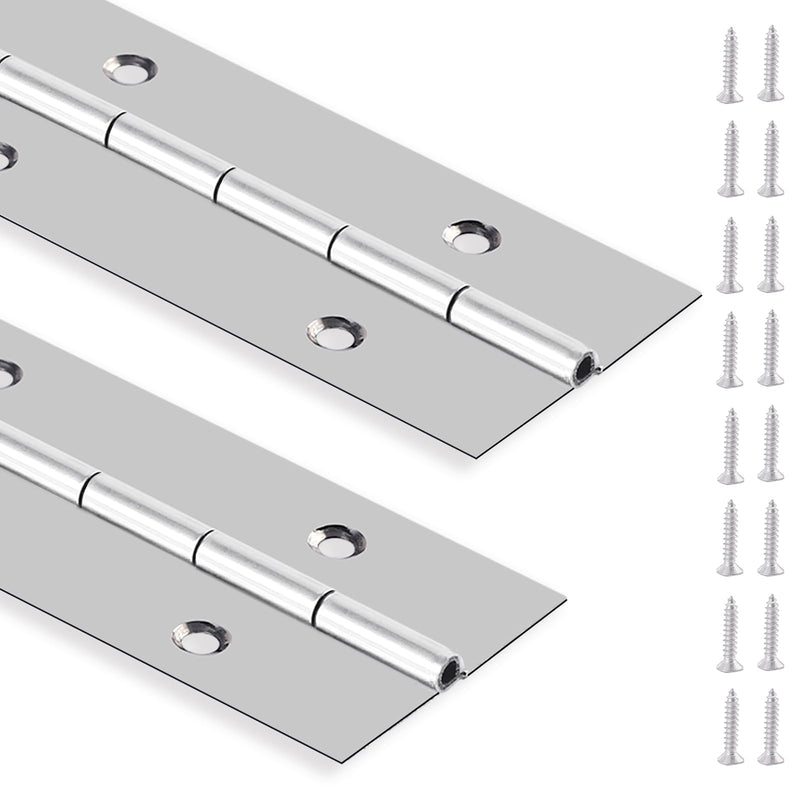 2PCS Heavy Duty Piano Hinge 20 Inch Continuous & Piano Hinges with Screws, Stainless Steel Piano Hinge for Cabinet, Door, DIY Wood Boxes, 0.047" Leaf Thickness, 2" Open Width