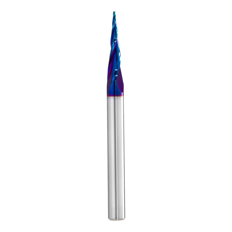 CNC Router Bits 1/4 inch Shank Spiral Tapered Ball Nose 2D & 3D Carving Bit 6.2 Deg Tapered Angle Ball Tip R0.4 1/4" Shank 3" OVL for Wood Carving Engraving Detail Profile