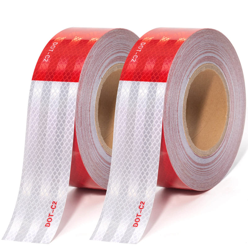 DOT-C2 Reflective Tape 2 Inch X 200 Feet Red White Reflector Adhesive Conspicuity Outdoor Waterproof Tape for Trailers, Trucks, Vehicles, Driveway, Boats, Signs (200 FT) Red&White-200FT