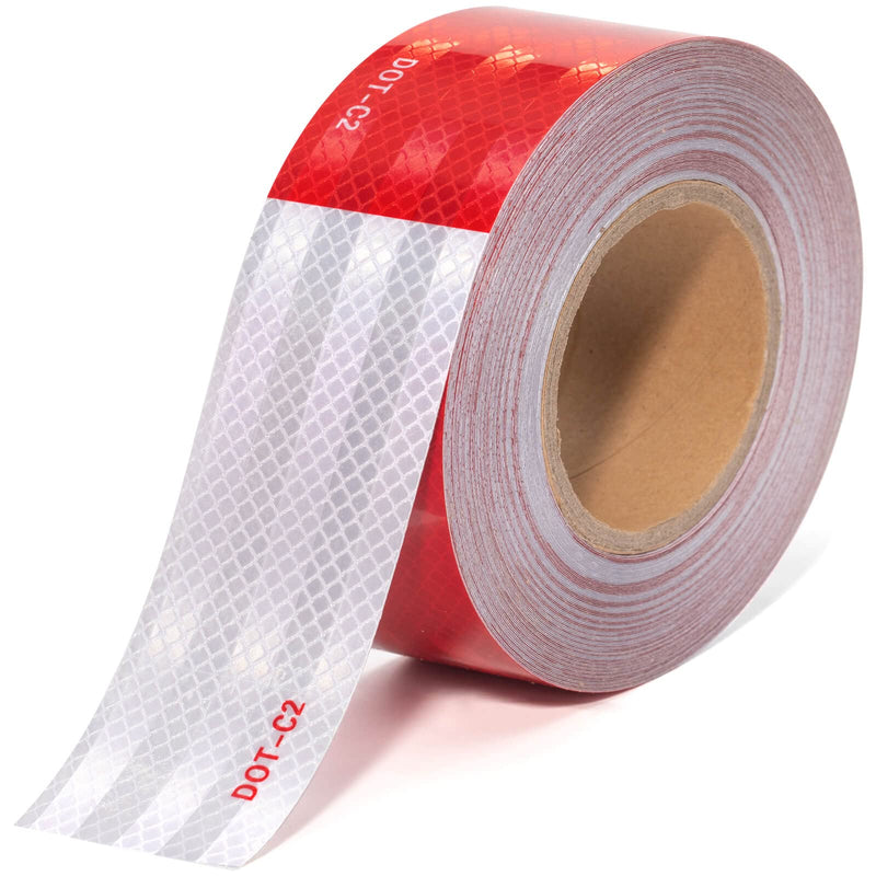 [Australia - AusPower] - DOT-C2 Reflective Tape 2 Inch X 100 Feet Red White Reflector Adhesive Conspicuity Outdoor Waterproof Tape for Trailers, Trucks, Vehicles, Driveway, Boats, Signs (100 FT) Red&White-100FT 