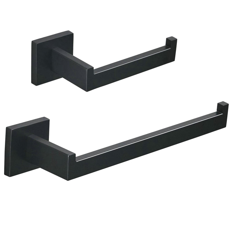 SHUNLI Black Toilet Paper Holder + Hand Towel Holder, 2 Pieces Bathroom Hardware Accessories Set, Towel Ring Towel Bar Wall Mounted, SUS304 Stainless Steel