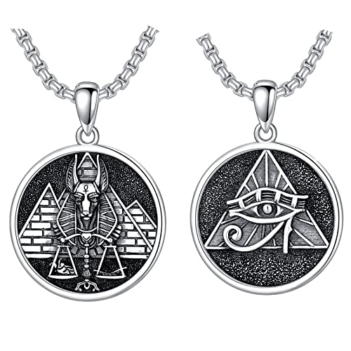 Seiyang 925 Sterling Silver Mythology | Paganism | Egyptian Necklace Jewelry Gift for Men Women with 2mm 22+2 IN Rolo Chain (with Gift Box) D01-Anubis