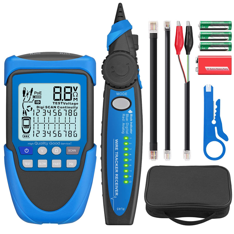 [Australia - AusPower] - Network Cable Tester, PoE Cable Tester for CAT5, CAT5e, CAT 6, CAT 7 CAT 8, RJ45, Multifunction Power Over Ethernet Tester, Cable Voltage Tester Line Location Finder Cable Tracer, Wire Tracker Line Location Finder POE 
