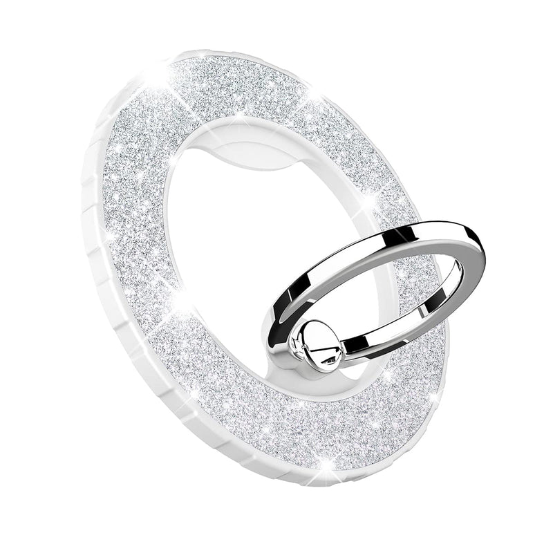 [Australia - AusPower] - Magnetic Phone Ring Holder for magsafe, Glitter Magnetic Grip Compatible with iPhone 15 14 13 12 Pro max,Pro,Plus,Mini Mag Safe Accessories,Adjustable Kickstand Wireless Charging,Silver Glitter Silver 
