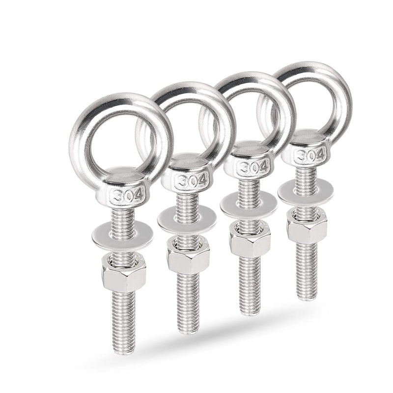 [Australia - AusPower] - Lifting Shoulder Eye Bolts, Ekunbuy Screw Bolt 304 Stainless Steel Heavy Duty Lifting Ring Threaded Eyebolts with Washers and Nuts for Indoor Outdoor 1/4"-26 x 2.66" 4 