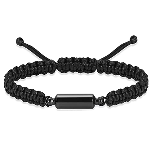 Imrsanl Stainless Steel Cremation Jewelry Urn Bracelet for Ashes - Cylinder Urn Bangles for Human Ashes - Memorial Ashes Keepsake Jewelry for Men Women Rope Bracelet-Black