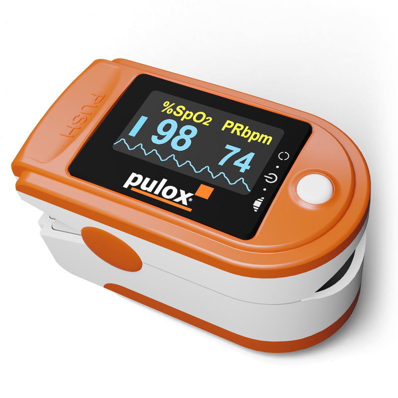 Pulox PO-200 Solo Pulse Oximeter Orange for Measuring SpO2, Pulse and PI | With precision indicator for reliable control of oxygen saturation, heart rate and perfusion index