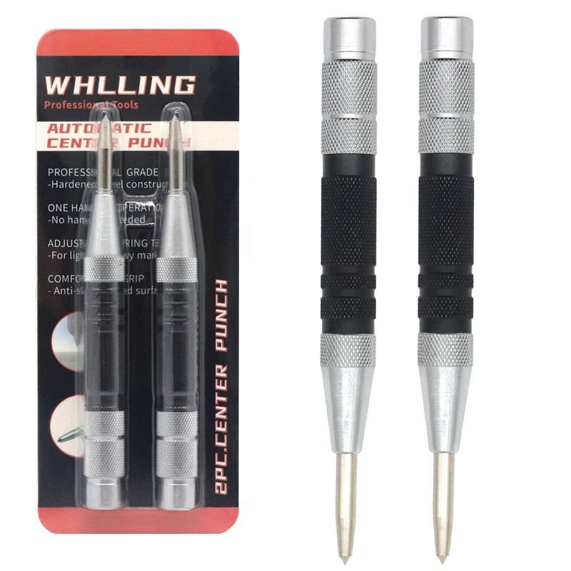 [Australia - AusPower] - 2-Piece Automatic Center Punch, 6 Inch Hardened Steel Spring Loaded Center Hole Punch with Adjustable Knurled Cap for Machinists and Carpenters 