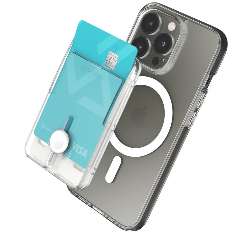 [Australia - AusPower] - Sinjimoru Magnetic Phone Pop Up Wallet for MagSafe, Magnetic Phone Credit Card Holder for Back of Cell Phone Case with Quick Access for iPhone 14 13 12 Series. M-Button Wallet Matte Clear 