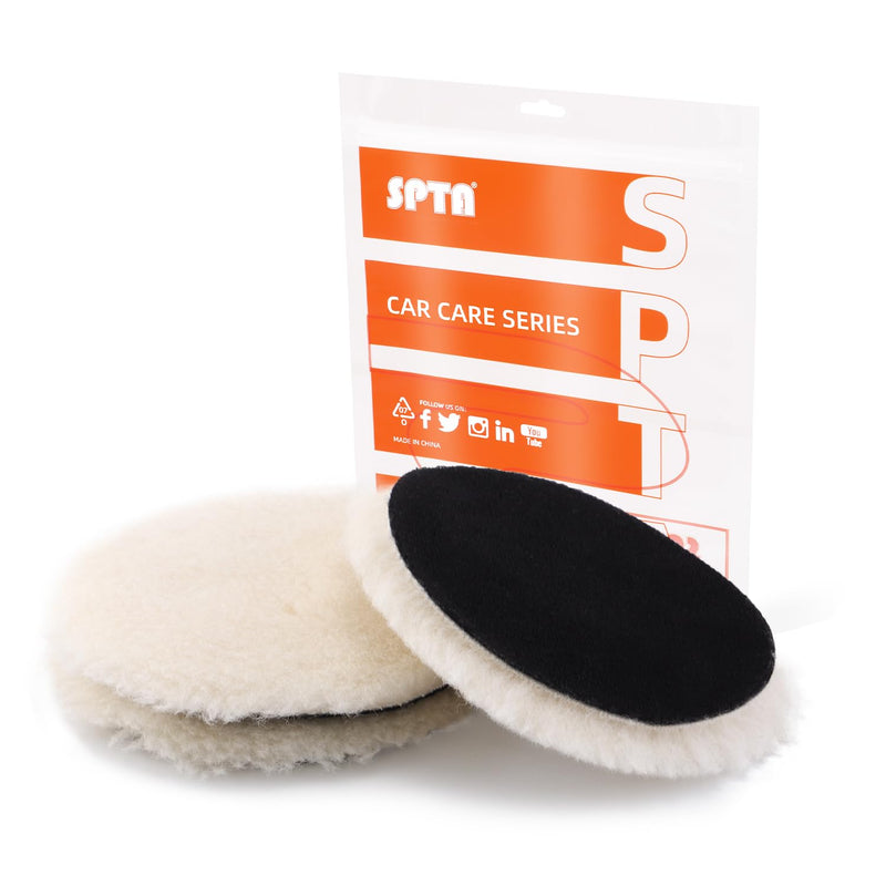 SPTA Wool Buffing Polishing Pads, 3Pcs 5 Inch (125mm) Wool Cutting Pad, Wool Compounding Pad, Buffing and Polishing Pads Buffing Wheel for 5 Inch Car Polisher Compounding, Polishing, Buffing 125mm