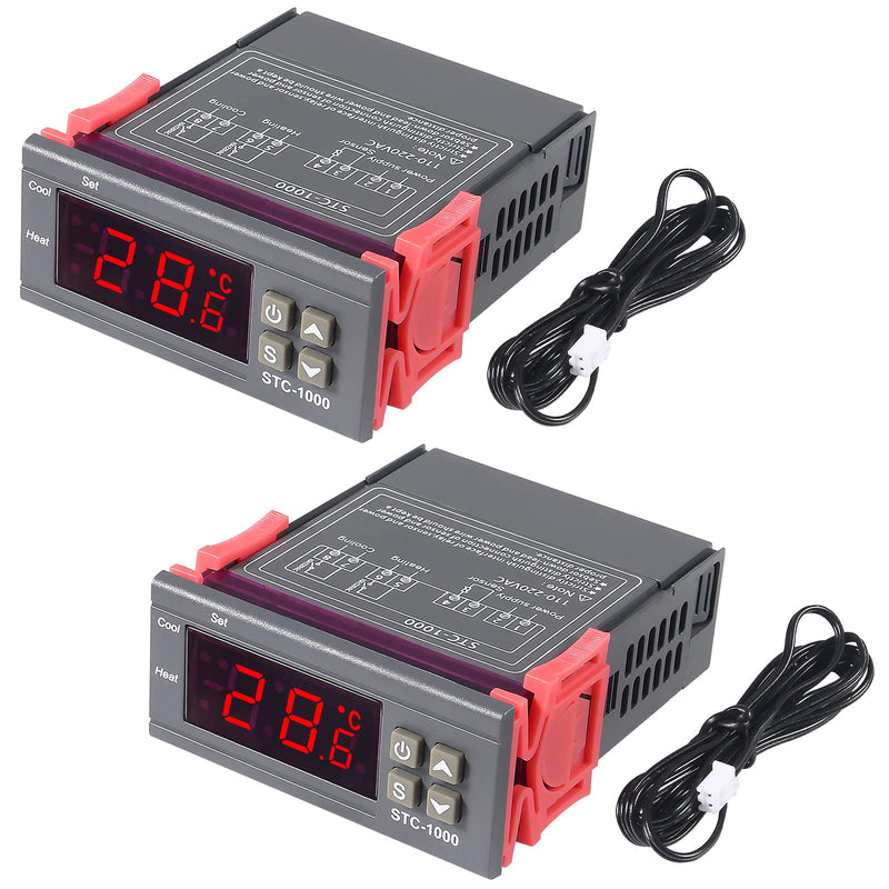 [Australia - AusPower] - 2pcs STC-1000 DC 110V-220V 10A Digital LED Temperature Controller Thermostat Control Switch 2 Relay Output and NTC 10K Thermistor Sensors Temperature Probe 
