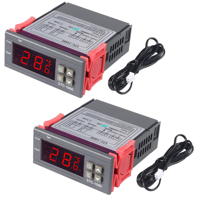 [Australia - AusPower] - 2pcs STC-1000 Digital Temperature Controller DC 12V 10A Digital LED Temperature Controller Thermostat Control Switch 2 Relay Output Cooling Heating and NTC Sensor Probe 