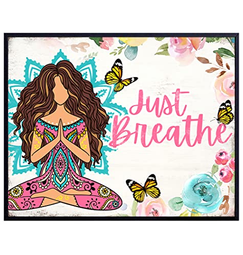 Just Breathe Wall Art - Boho-chic Wall Art for Women - Hippie Zen Artwork - Positive Spiritual Inspirational New Age Gift - Spa Decor - Shabby chic Namaste Yoga Picture Print UNFRAMED 8x10