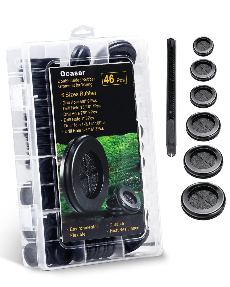[Australia - AusPower] - Ocasar 46Pcs Rubber Grommets for Wiring, Premium Soft Double Sided Rubber Grommet Kit, Black Rubber Firewall Grommet Kit Drill Hole 5/8in 13/16in 7/8in 1in 1-3/16in 1-6/16in 