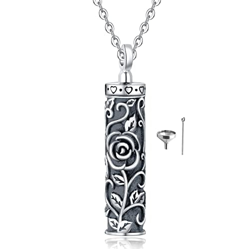 Sterling Silver Flower Tree Life Cremation Urn Necklace for Women 1-Cylinder Rose