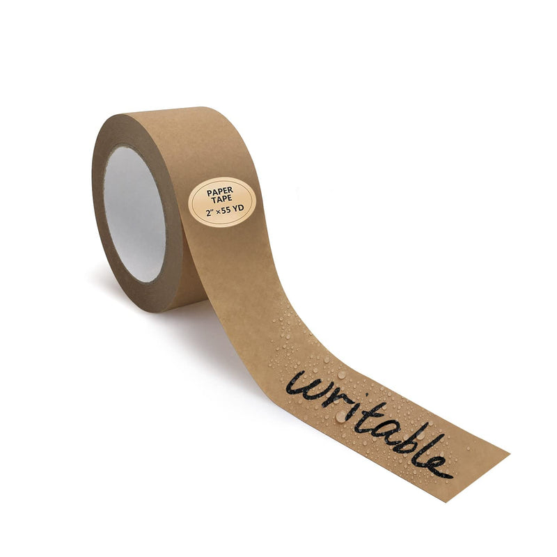 TooCust Writable Brown Paper Tape 2inchx 55YD, Non-Coated Surface - No Water Needed - Hand Tearable,Cardboard Tape, Paper Tape for Shipping, Packing Tape Brown Heavy Duty-1 Roll 1