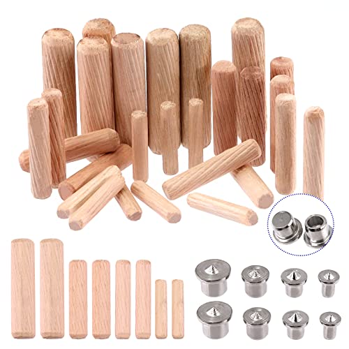 Glarks 508-piece wooden dowel pins set with fluted beveled ends, tenon centers, and transfer plugs for furniture projects