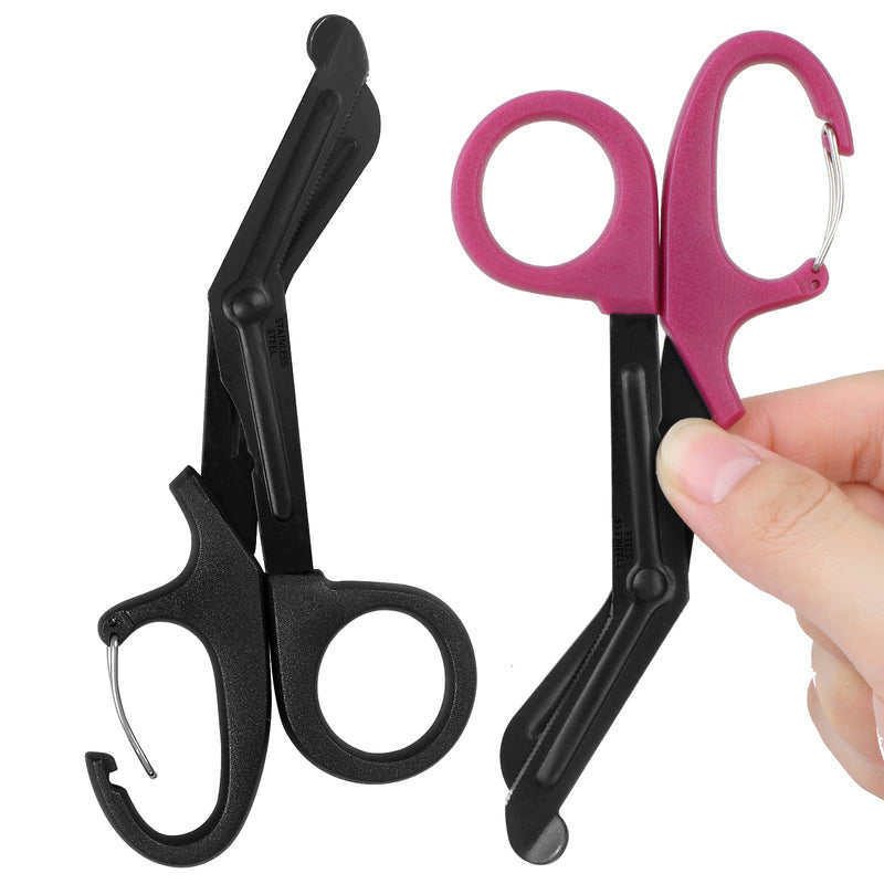 [Australia - AusPower] - 2 Pack Trauma Shears, 5.8 Inch Stainless Steel Medical Scissors, Bandage Scissors with Carabiner, Nursing Scissors Surgical Scissors for Nurses, Doctors, Nursing Students, EMT and EMS(Black+Burgundy) 