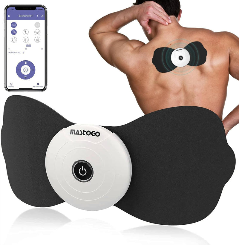 [Australia - AusPower] - Wireless TENS & EMS Unit Back Pain Relief Massager - APP Controlled Bluetooth EMS Muscle Stimulator Machine for Back Shoulder Leg Neck Pain Relief (Black) Black 
