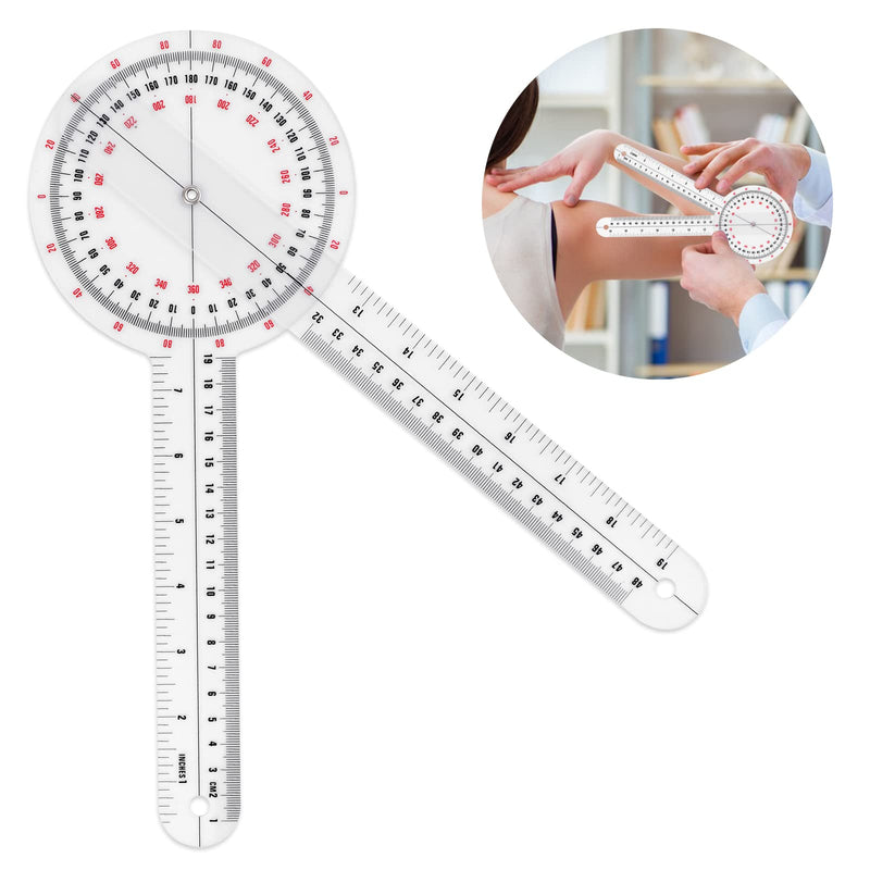 [Australia - AusPower] - Prasacco 12 Inch Goniometer, Transparent Orthopedic Angle Ruler Plastic Goniometer 360 Degree Goniometer Angle Protractor Goniometer for Body Measuring Tape Goniometer Protractor Ruler 