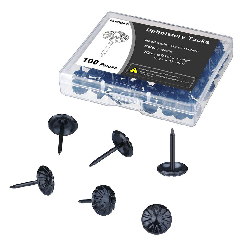 [Australia - AusPower] - Black Upholstery Tacks, 7/16 inch Upholstery Nails for Furniture Sofa DIY,100PCS Decorative Tacks for Upholstery Decorative, Daisy Upholstery Tacks for Wood 7/16"x11/16"(11x17mm) Black 