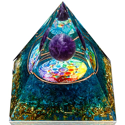 Orgone Pyramid, Amethyst Healing Crystal Pyramid and Orgonite Healing Stones, Protection Crystal Energy Generator for Yoga, Meditation, Stress Reduce Blue Quartz