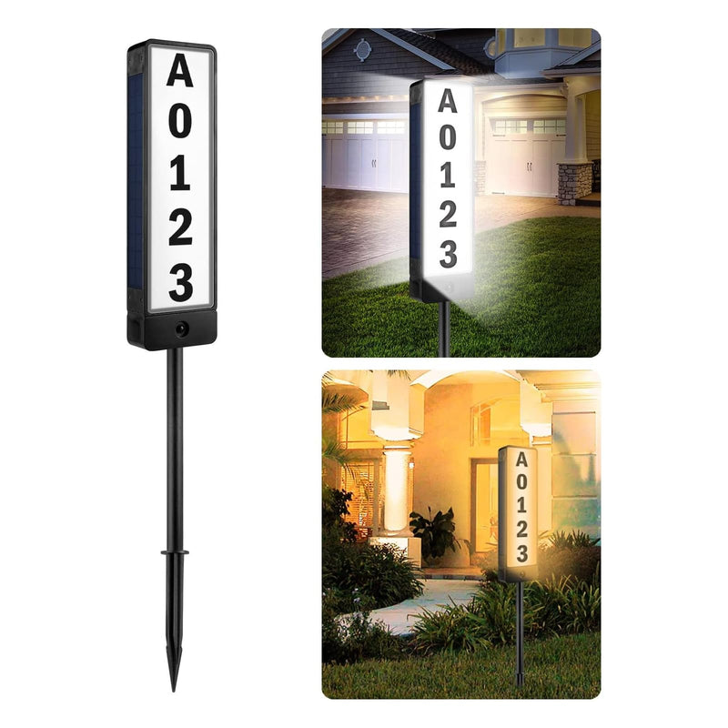 T-SUN Solar Address Signs for Yard Vertical LED House Numbers for Outside - IP65 Waterproof Warm/Cold White Outdoor House Plaque for Yard - Illuminated Lighted Address Markers Driveway Home Street Ground Mount 3000K/6000K