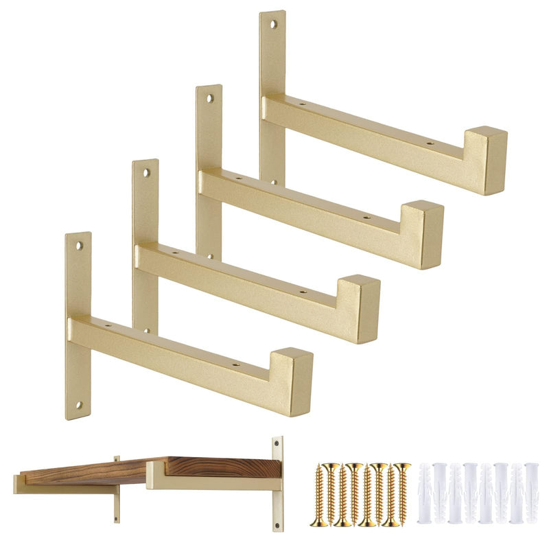 OVOV 4 Pcs Heavy Duty Shelf Brackets Wall Mounted Industrial Metal Shelf Supports (Gold) 6" 6 Inch Gold