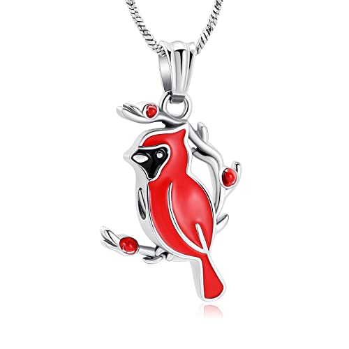 Yinplsmemory Cremation Jewelry Red Cardinal Urn Necklace for Ashes for Human/Pet Memorial Keepsake Ashes Urn Jewelry