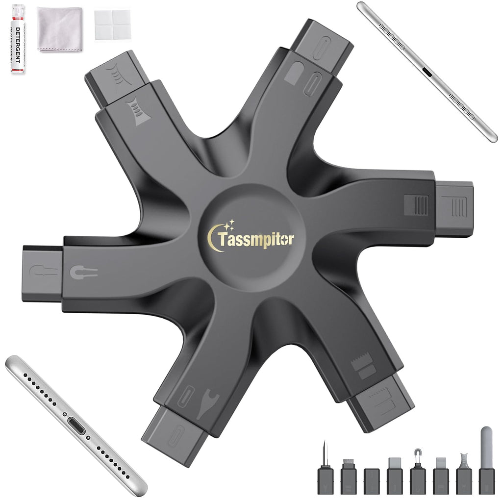 [Australia - AusPower] - iPhone Cleaning Kit Port Cleaner Repair & Restore Tool for iPad Pro Watch Cell Phone Charging Port, Lightning Charger Cables Speaker Airpod Cleaning Putty Dust for All Devices - Snowflake Multitool Shadow Black 