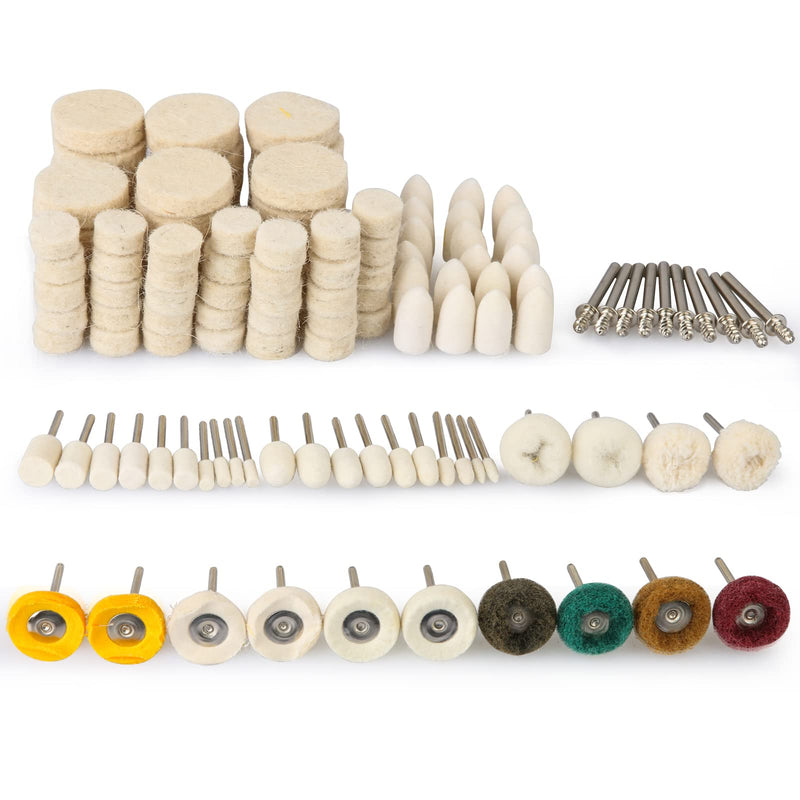 134PCS Polishing Buffing Wheel Polishing Kit for Dremel, Polishing Wheel Rotary Tool Accessories with 1/8" Shank, Abrasive Wheel Buffing Polishing Wire Brushes Wool Felt Cotton Mounted 134PCS Buffing Wheels