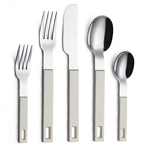 ANNOVA Silverware Set 20 Pieces Stainless Steel Cutlery Color Block Handle Modern Style Flatware - 4 x Dinner Knife; 4 x Dinner Fork; 4 x Salad Fork; 4 x Dinner Spoon; 4 x Dessert Spoon (Cream, White) Cream