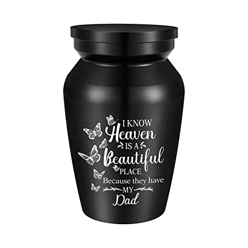 Small Urns for Human Ashes Aluminium Mini Keepsake Urn Butterflies Small Cremation Urns for Ashes Memorial Ashes Keepsake-I Know Heaven is A Beautiful Place Because They Have My Dad Non Custom-Dad1 Black