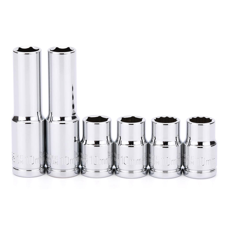 [Australia - AusPower] - MIXPOWER 6PCS 3/8"Drive 10mm Deep&Shallow Socket, CR-V, Metric, Mirror Finish, 6 Point & 12 Point 3/8"Drive(6PCS)Silver 