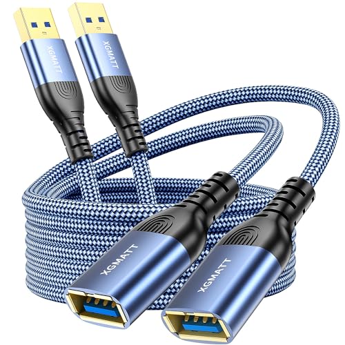 USB Extension Cable 2 Pieces 2 m, USB 3.0 Extension Cable A Male to A Female with Elegant Aluminium Connectors, Nylon Fabric Sheath for Card Reader, Keyboard, Printer, Scanner, Camera | USB 3.0 extension cable for card reader, keyboard, printer, scanne...