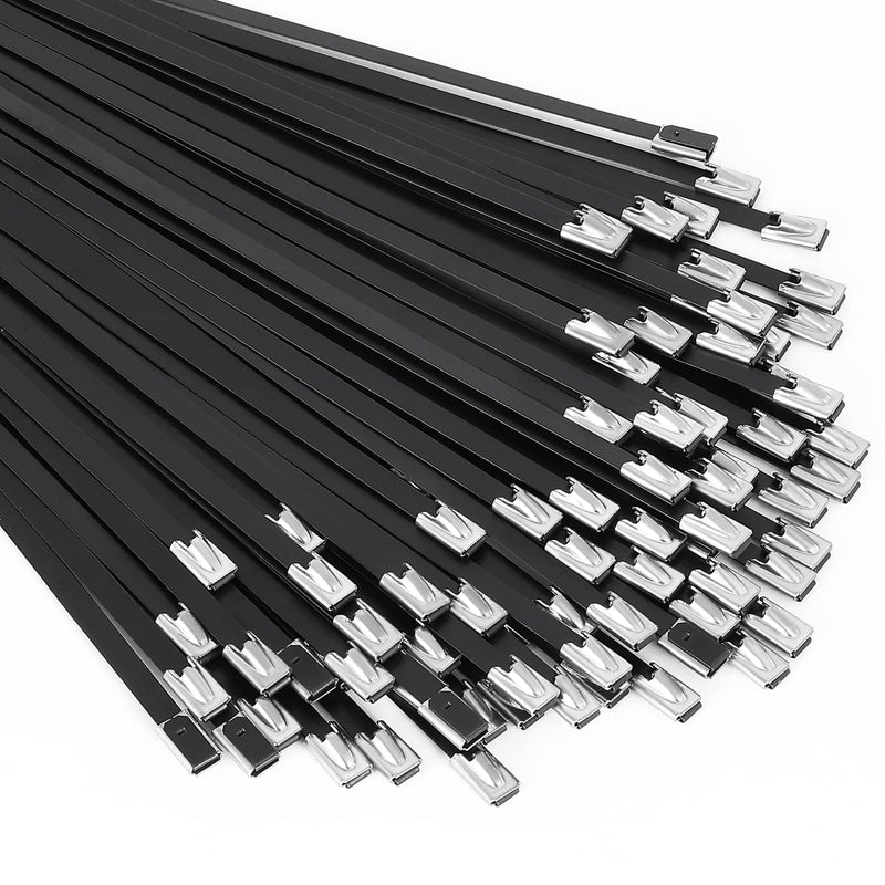 [Australia - AusPower] - Metal Zip Ties black 100pcs 11.8 inch 304Stainless steel Epoxy Coated Cable Tie Multi-purpose Self-locking Cable Ties used for machinery, vehicles, farms, cables, pipesas well as Outdoor binding 
