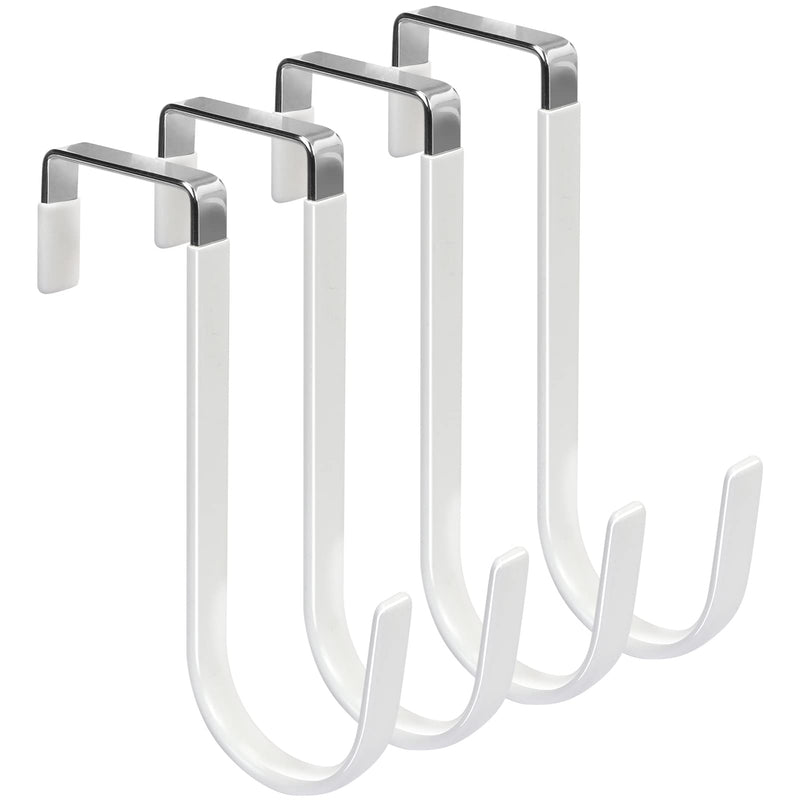 FYY Over the Door Hooks, 4 Pack Hangers Hooks with Rubber Prevent Scratches Heavy Duty Organizer for Living Room, Bathroom, Bedroom, Kitchen Hanging Clothes, Towels, Hats, Coats, Bags White Short A White